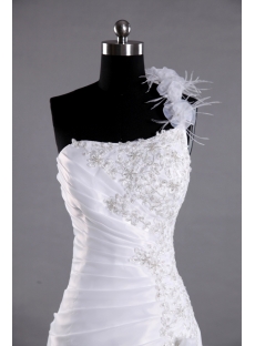 Ivory One Shoulder Beach Bridal Gown with Ostrich Feather