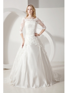 Lace Long Sleeves Modest Bridal Gown with Bateau Neckline
