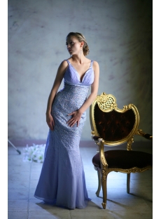Lavender Plung V-Neckline Plus Size Evening Dresses