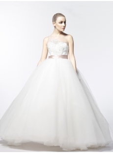 Luxurious 2014 Ball Gown Wedding Dresses with Illusion Neckline