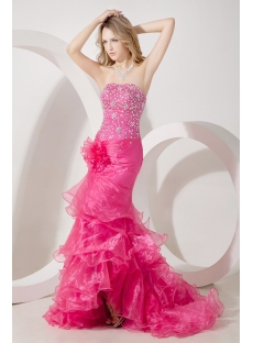 Luxury Hot Pink Sheath Celebrity Dress with Train
