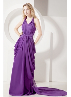 Purple Plunging Mother of Bride Gown with Train