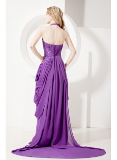 Purple Plunging Mother of Bride Gown with Train