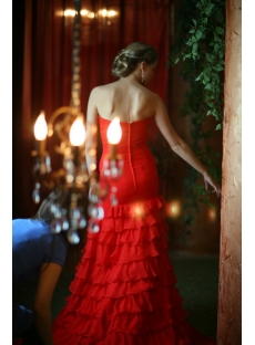 Red Chiffon Sheath Elegant Bridal Gown with Train