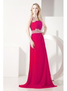 Red One Shoulder Romantic Vintage Evening Dress