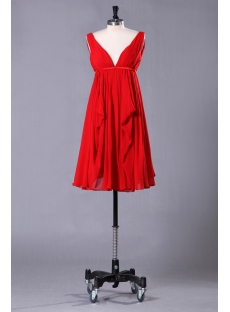Red Plunge Short Tea Length Plus Size Evening Dress