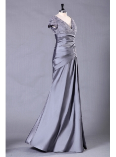 Silver Long Mother of Groom Dress with Short Sleeves