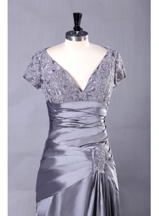 Silver Long Mother of Groom Dress with Short Sleeves