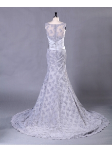 Silver Sheath Lace Bridal Gown with Illusion Neckline