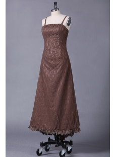 Straps Brown Lace Fancy Plus Size Prom Dress