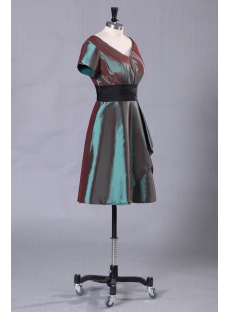 V-Neckline Short Vintage Evening Dress with Short Sleeves