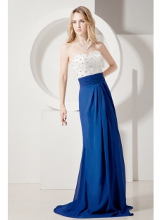 White and Royal Sheath Romantic Formal Evening Gown