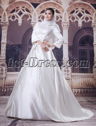 3/4 Sleeves Embroidery Muslim Bridal Gowns