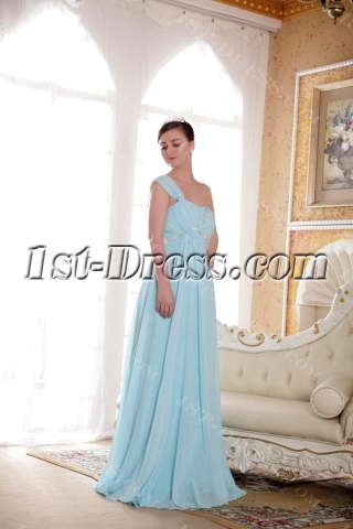Blue Maternity Prom Dress for Plus Size with One Shoulder