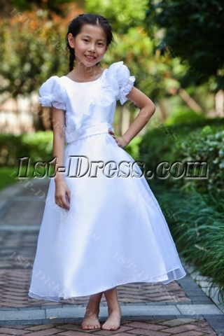 Elegant Ivory Formal Girl Party Gown with Short Sleeves