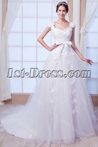 Floral Luxury Wedding Dress with V Back