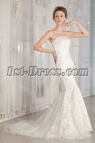Jeweled Sheath Lace Wedding Gown Dress with Corset