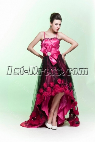 Popular High-low Hot Pink and Black Evening Dress 2012