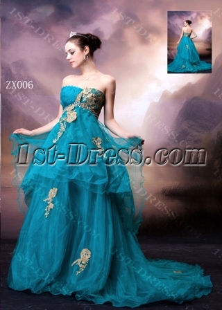 Pretty Teal Blue Casual Bridal Gown