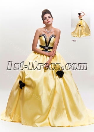 Princess Yellow and Black Wedding Dress with Train