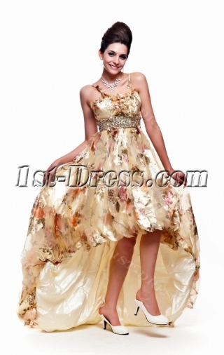 Printed Flower 2011 Prom Dress with High-low Hem