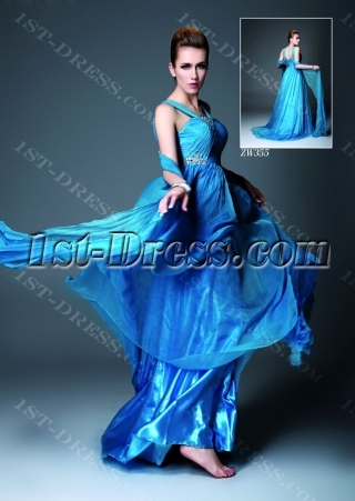 Romantic Blue Semi Formal Evening Dresses 2012 with Straps