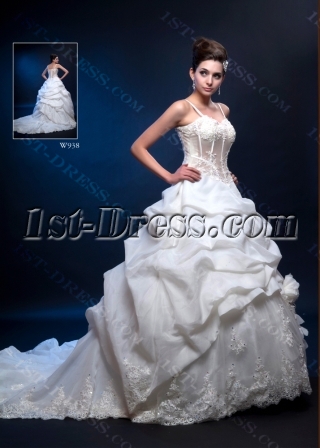 Spaghetti Straps Elegant Bridal Dress with Pick up Skirt