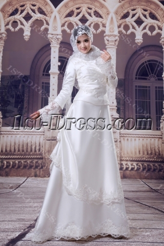 Traditional Muslim Bridal Gown with Long Sleeves
