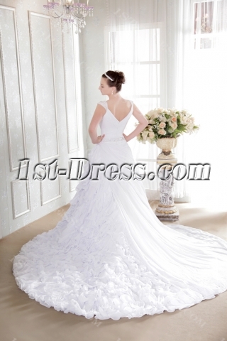 White Modest Bridal Gown with V-Neckline