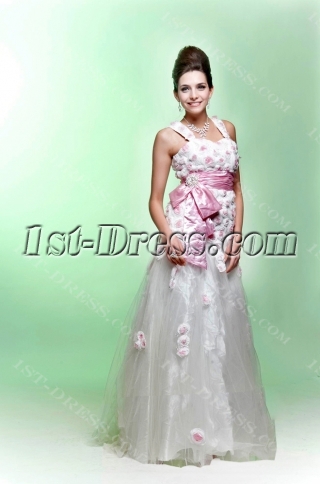 White and Pink 2011 Quinceanera Dress with Flowers