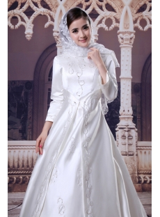 3/4 Sleeves Embroidery Muslim Bridal Gowns