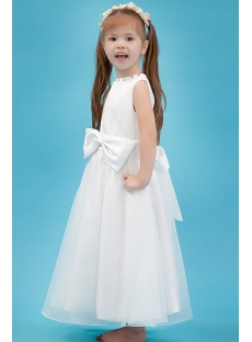 Ankle Length Cheap Flower Girl Dress with Bow