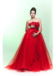 Beautiful Red Empire Wedding Dress with Black Bow
