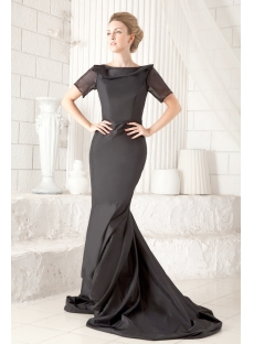 Black Open Back Sexy Wedding Dress with Short Sleeves