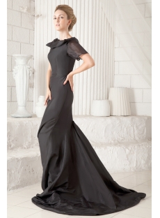 Black Open Back Sexy Wedding Dress with Short Sleeves