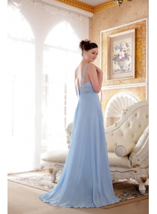 Blue Beaded Straps Plus Size Evening Dress