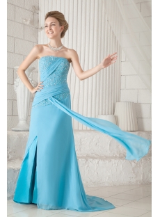 Blue Chiffon Strapless Pretty Prom Dress