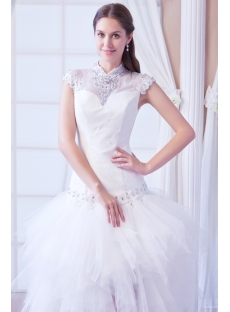 Chic Fashion High-low 2014 Bridal Gowns with Cap Sleeves