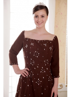 Chocolate Square Mother of Bride Dress with Long Sleeves