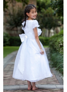 Elegant Ivory Formal Girl Party Gown with Short Sleeves