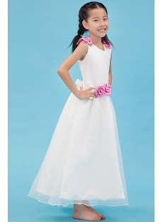 Fuchsia V-neckline Flower Girl Dress Cheap