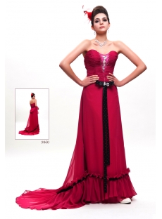Fuchsia and Black Military Party Dress with Train