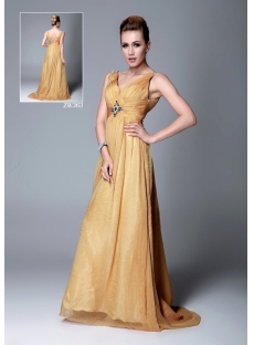 Gold Chiffon 2013 Prom Dress with V-neckline