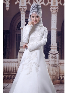 High Neckline Modest Long Sleeves Islamic Wedding Gown