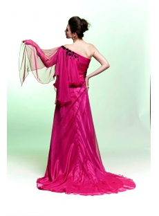 Hot Pink Asymmetrical Neckline Celebrity Dress with Black