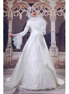 Ivory Hijab Wedding Dress with Trumpet Sleeves