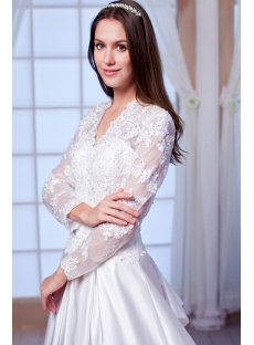 Lace Long Sleeves Modest Winter Wedding Dress 2013
