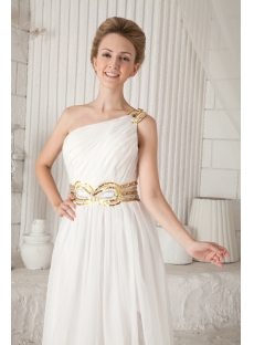 Long Chiffon One Shoulder Ivory Evening Dress with Slit Front