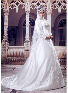 Long Sleeves Arab Wedding Dresses with High Neckline