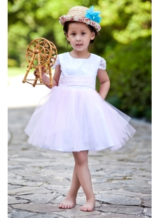 Modest Cheap White and Pink Flower Girl Dress